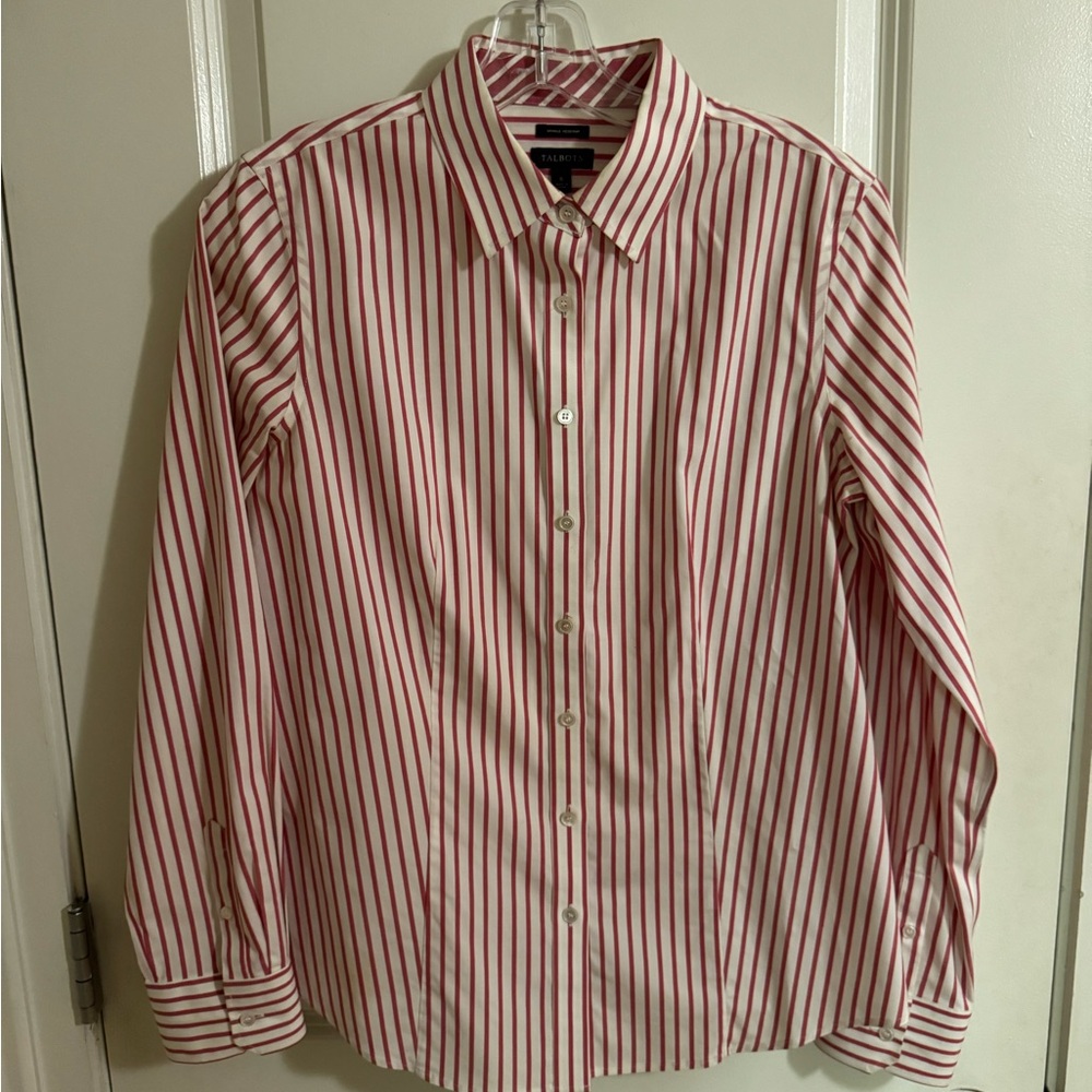 Talbots Red and White Striped Button Down Shirt, Size 6